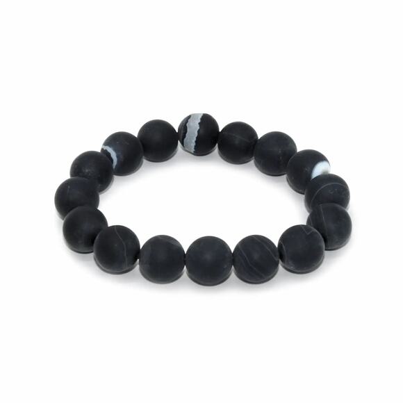 🔴 Bracelet - Matte Black Striped Agate 12mm. - Picture 1 of 1